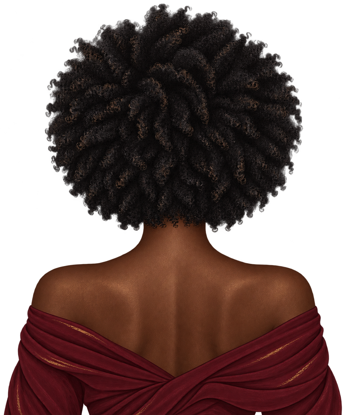 Femme noire vue de dos portant une afro volumineuse